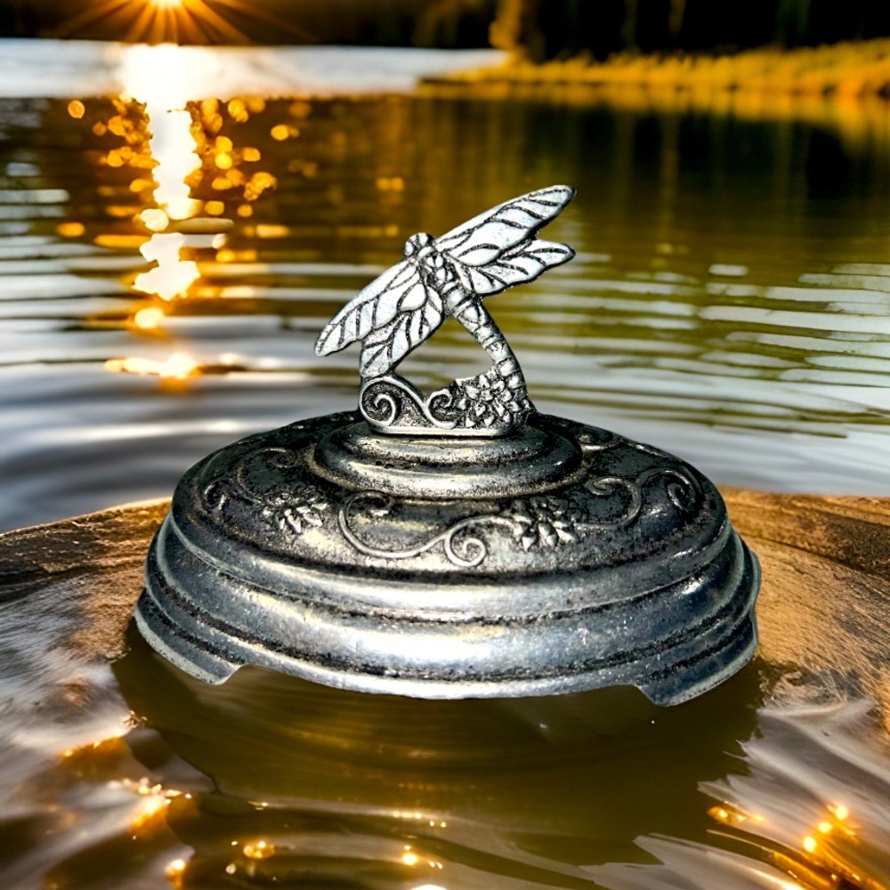 Carson Pewter Dragonfly Soap Dish-2001-Smoke Dome Oval Large-2 Piece Set Marked